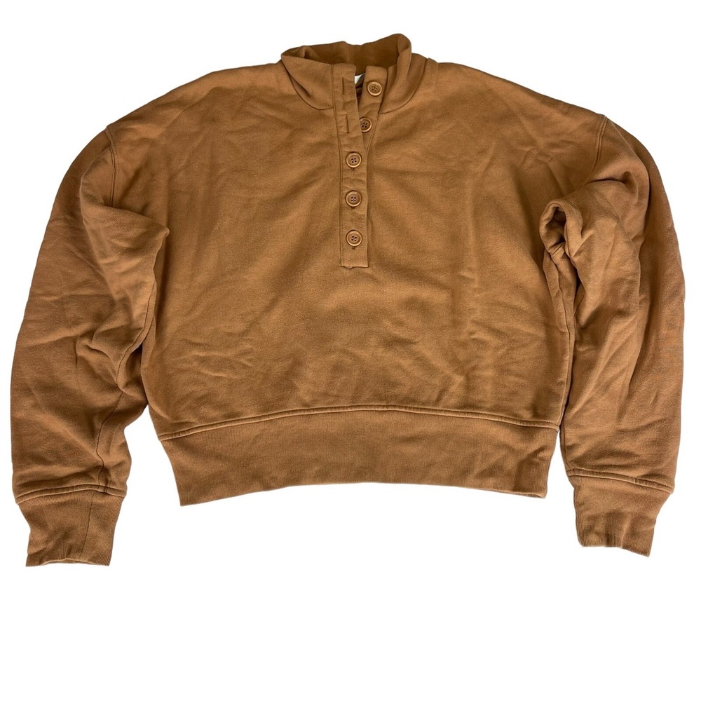Reformation Jeans Brown Organic Cotton 1/2 Button Pullover Women Small Neutral